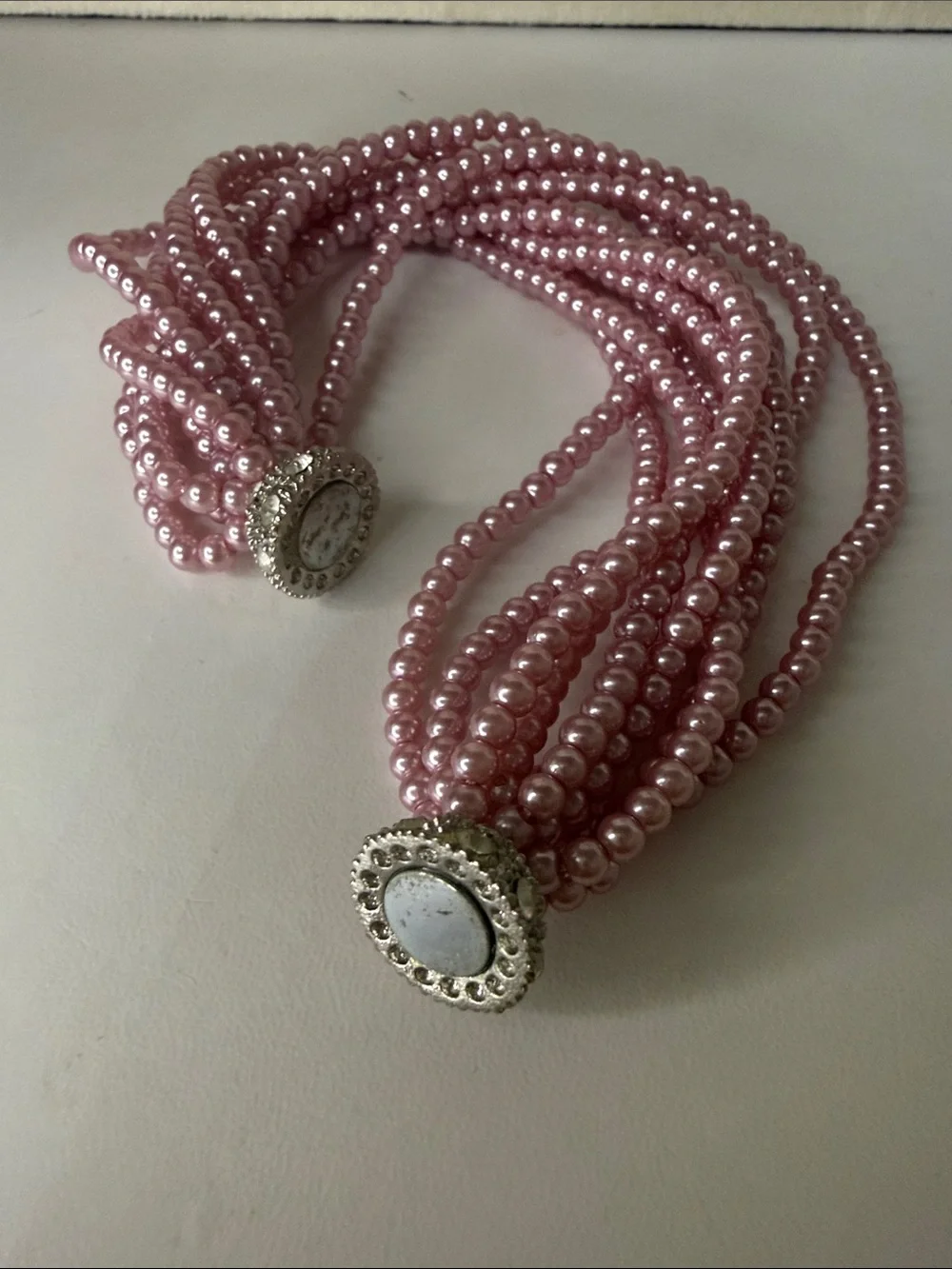 Magnetic Pink Pearl Multi-Strand Bracelet with Crystal Clasp